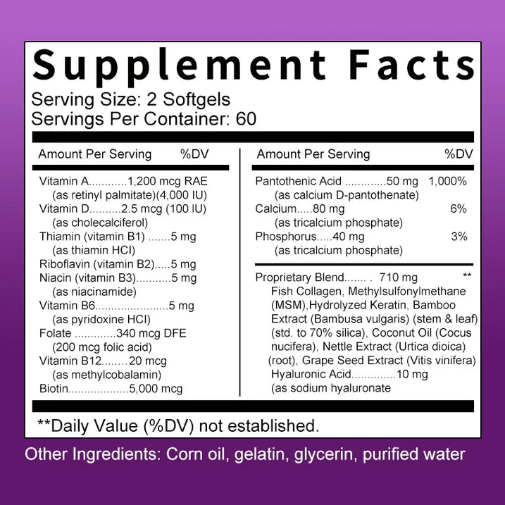 Biotin 25000 Mcg, Helps Promote Skin, Hair and Nail Health, Softgels 120 Count(2 Pack)