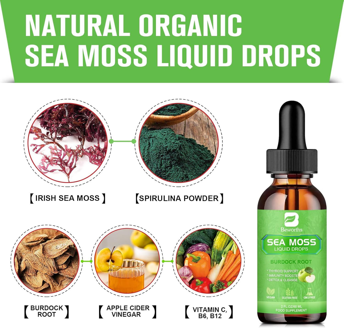Organic Irish Sea Moss Liquid Drops Gel Apple Flavored