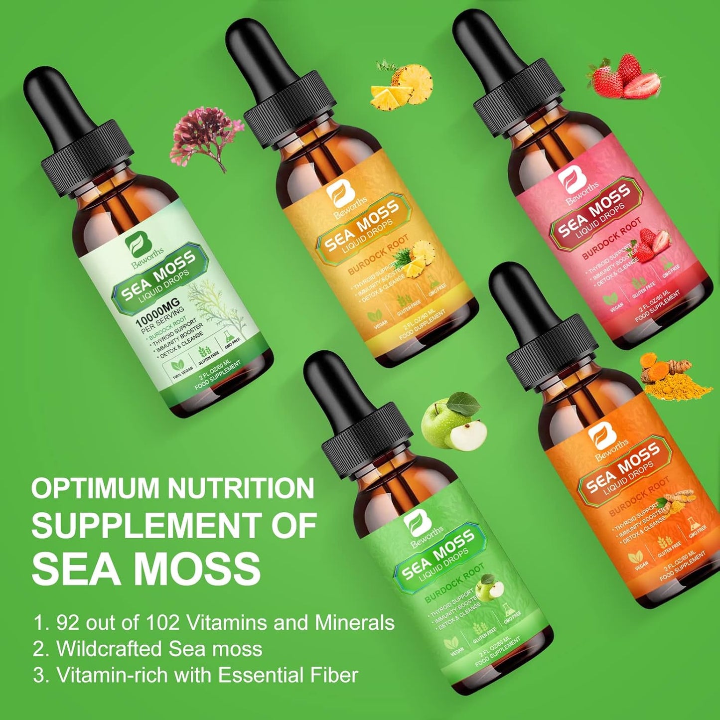 Organic Irish Sea Moss Liquid Drops Gel Apple Flavored