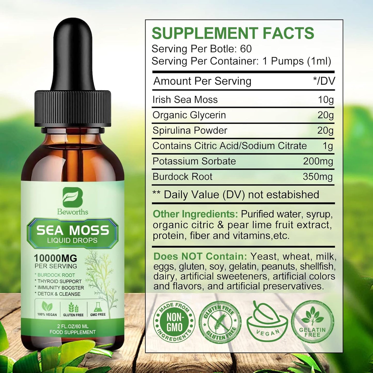 Organic Irish Sea Moss Liquid Drops Gel Apple Flavored