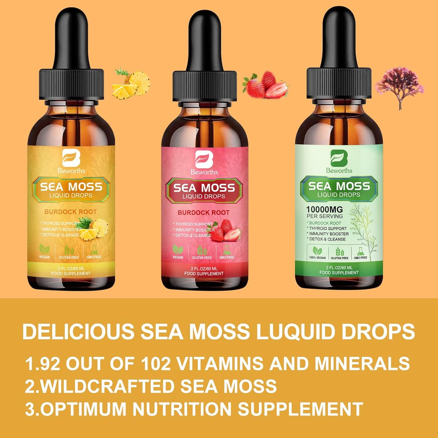 BEWORTHS Sea Moss Liquid Drops Pinapple Flavor