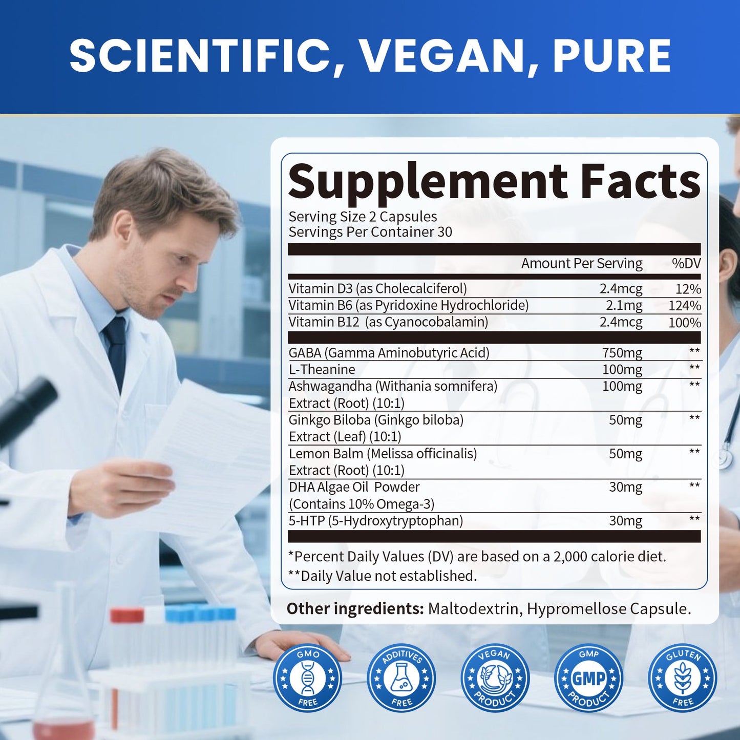 GABA 5 HTP L-Theanine + Ashwagandha + Lemon Balm & Ginkgo Biloba