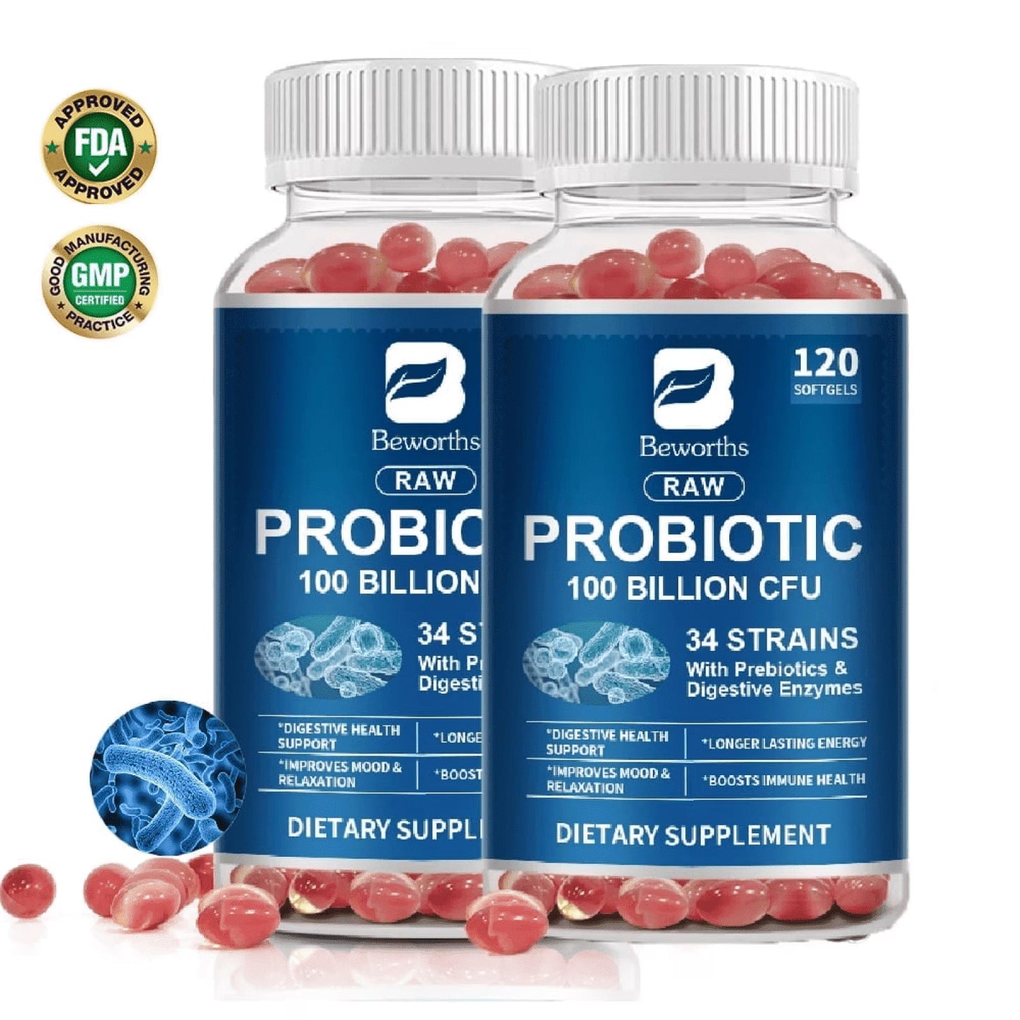 (2 Pack)Probiotics Capsule,120 Billion CFU, Organic Prebiotics,Immune Digestive & Gut Health for Women & Men,240Ct