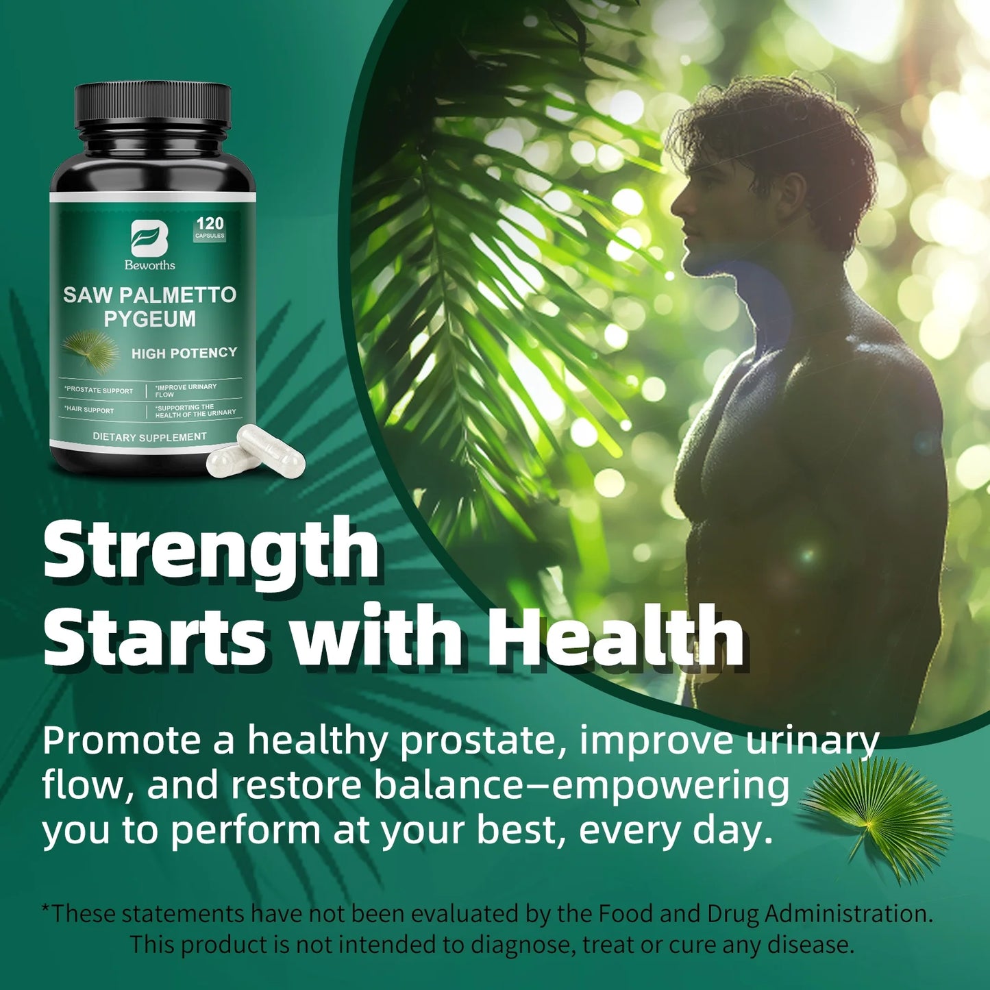 Saw Palmetto 500mg with Biotin & Pumpkin Seed Extract - DHT Blocker Hair Supplement Urinary Health & Prostate Support, 120 Capsules