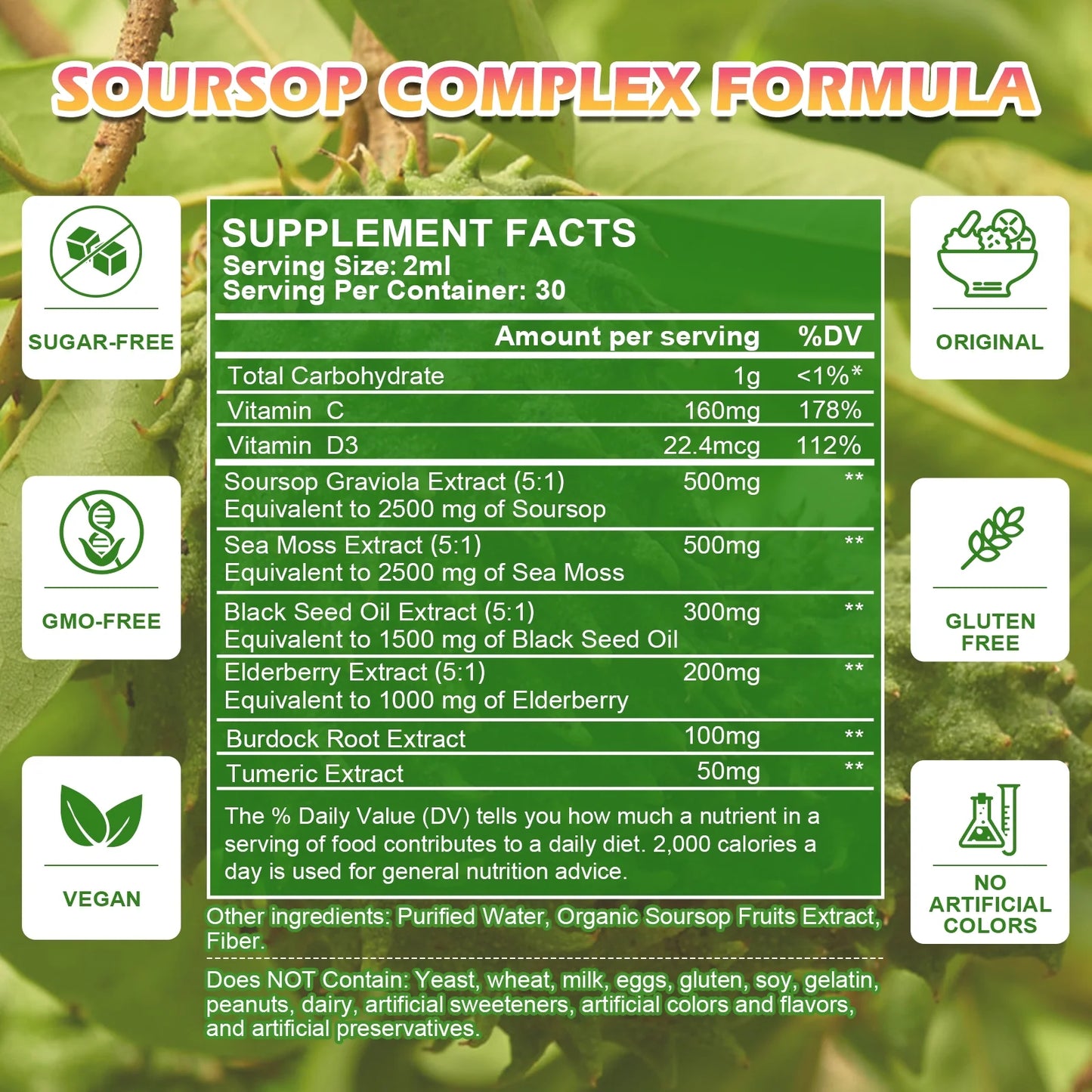 (2 Pack)Soursop Graviola Liquid Drop, with Sea Moss & Balckseed oil, for Cell Support & Regeneration, Immune, Relax, Liver, Gut & Antioxidant Support, 2 fl oz