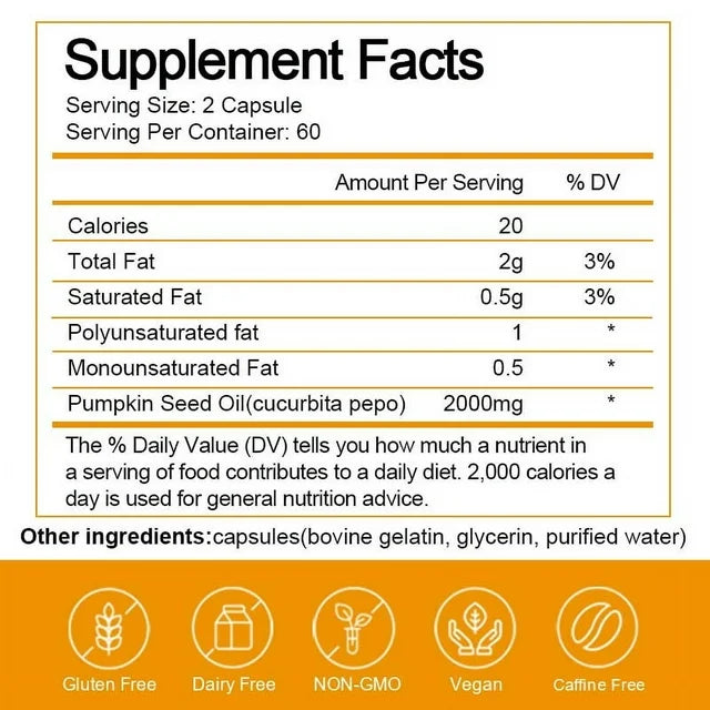 (2 Pack)Pumpkin Seed Oil Capsules (2,000mg/serving) - Pumpkin Seed Oil Supplement for Hair Growth, Youthful Skin, Prostate Health, Urinary Tract Support