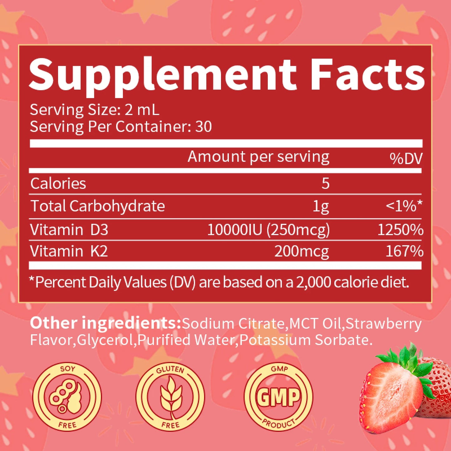 Vitamin D3 K2 Liquid Drops,10,000 IU D3 & 200Mcg K2 per Serving, Support Bone, Heart, Joint, 2 fl oz