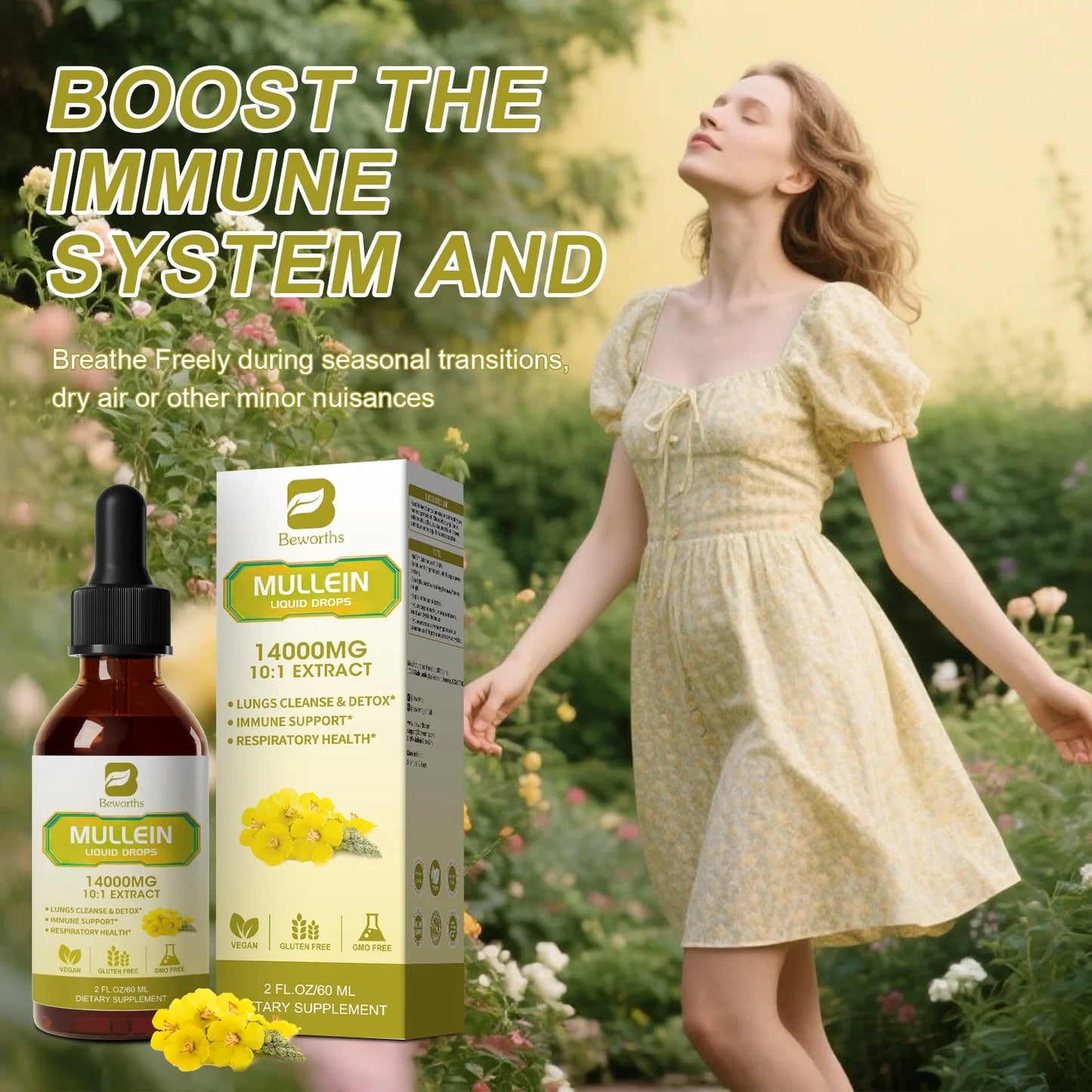 Mullein Drops for Lungs, Lung Detox & Cleanse, 420,000mg Mullein Leaf Extract Tincture, for Respiratory, Immune, 30 Servings