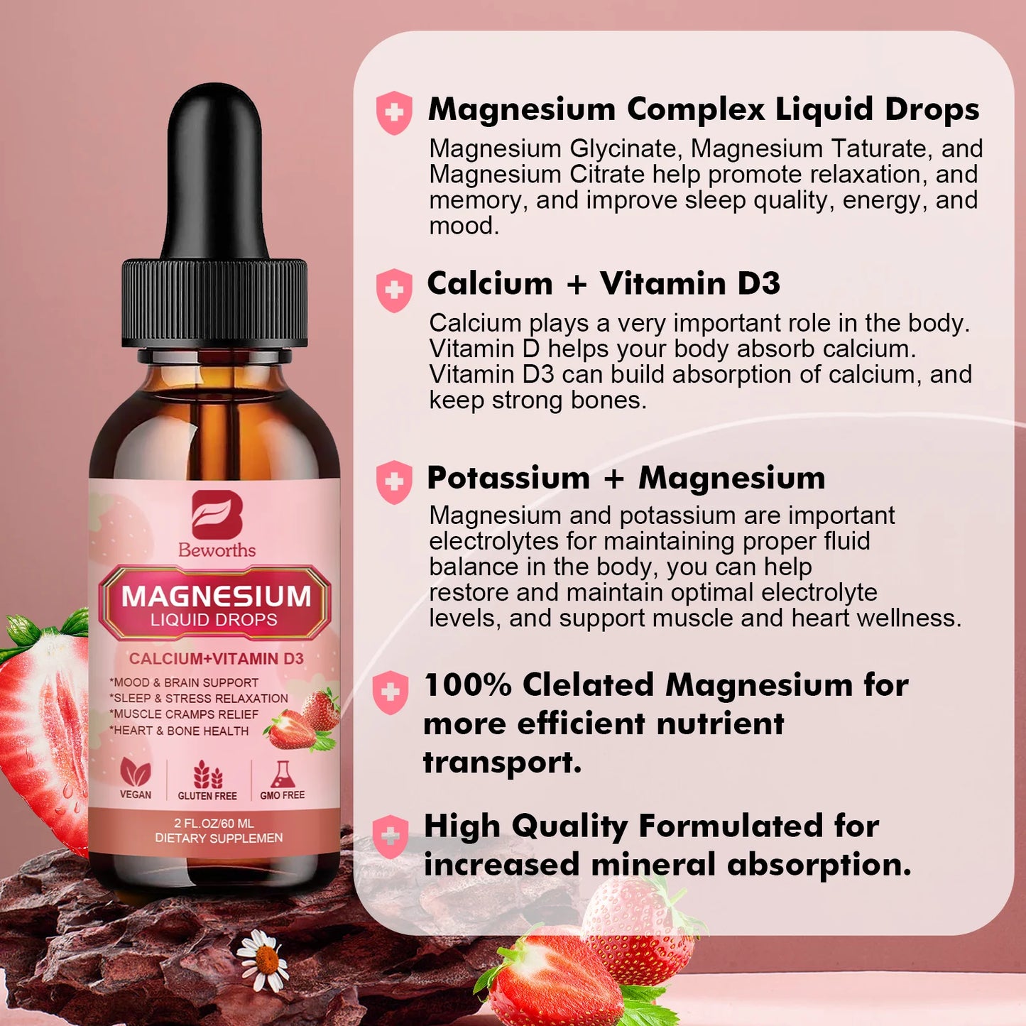 Magnesium Liquid Drop, Magnesium Glycinate Supplement Complex with Magnesium Taurate, Citrate, Support Relaxation, Energy, Mood, Sleep, 2 fl oz