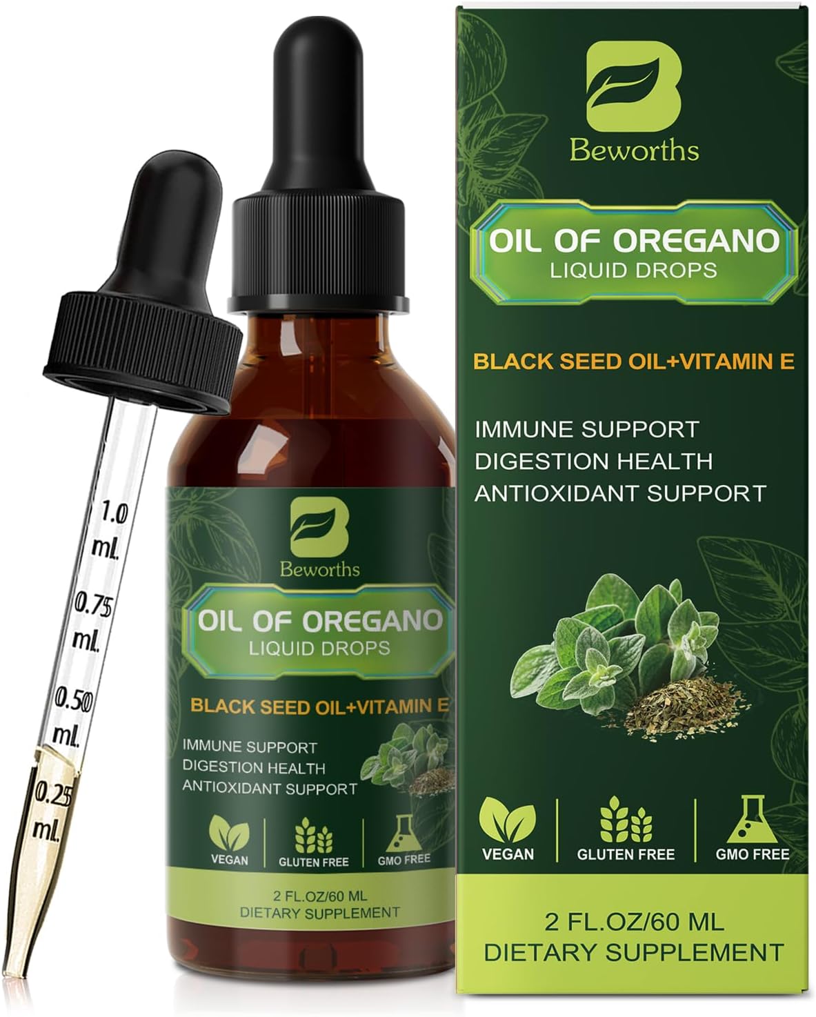 B Beworths Oregano Oil Drops with Black Seed Oil & Vitamin E 60ml