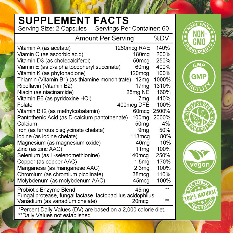 Multivitamin & Minerals Capsules with Vitamin B12, D3 & K2
