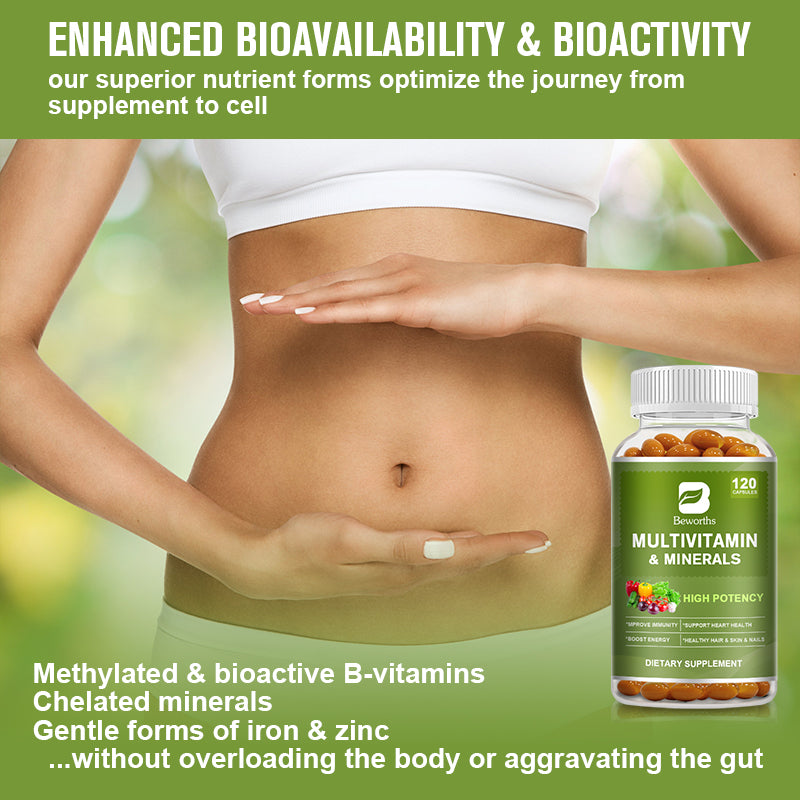 Multivitamin & Minerals Capsules na may Iron, Methylfolate, Zinc, Vitamin D3 at K2