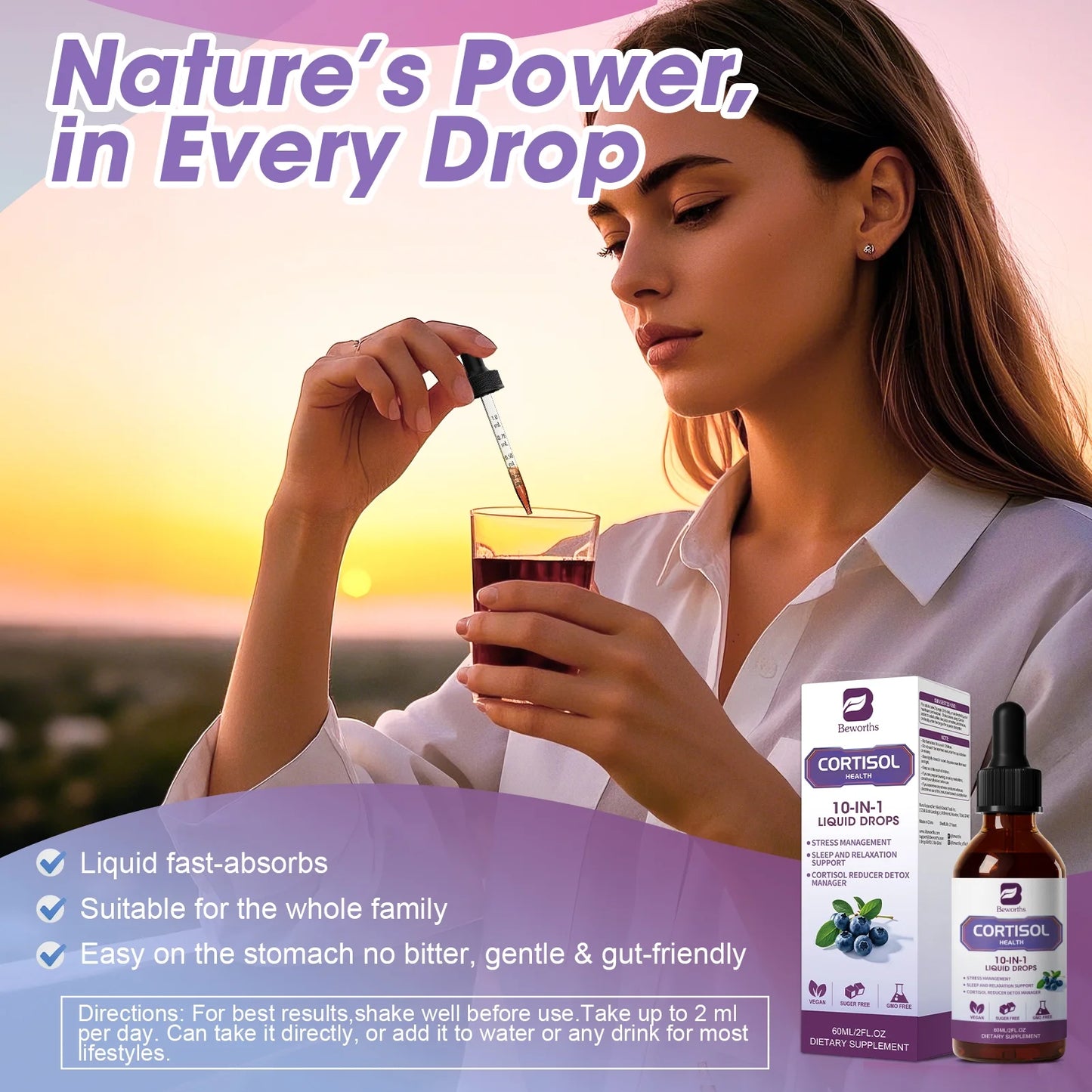 Cortisol Health Supplement, 10-in-1 Cortisol Manager, with Magnesium, Ashwagandha, L-Theanine, Supports Relaxation & Sleep, 2 fl oz