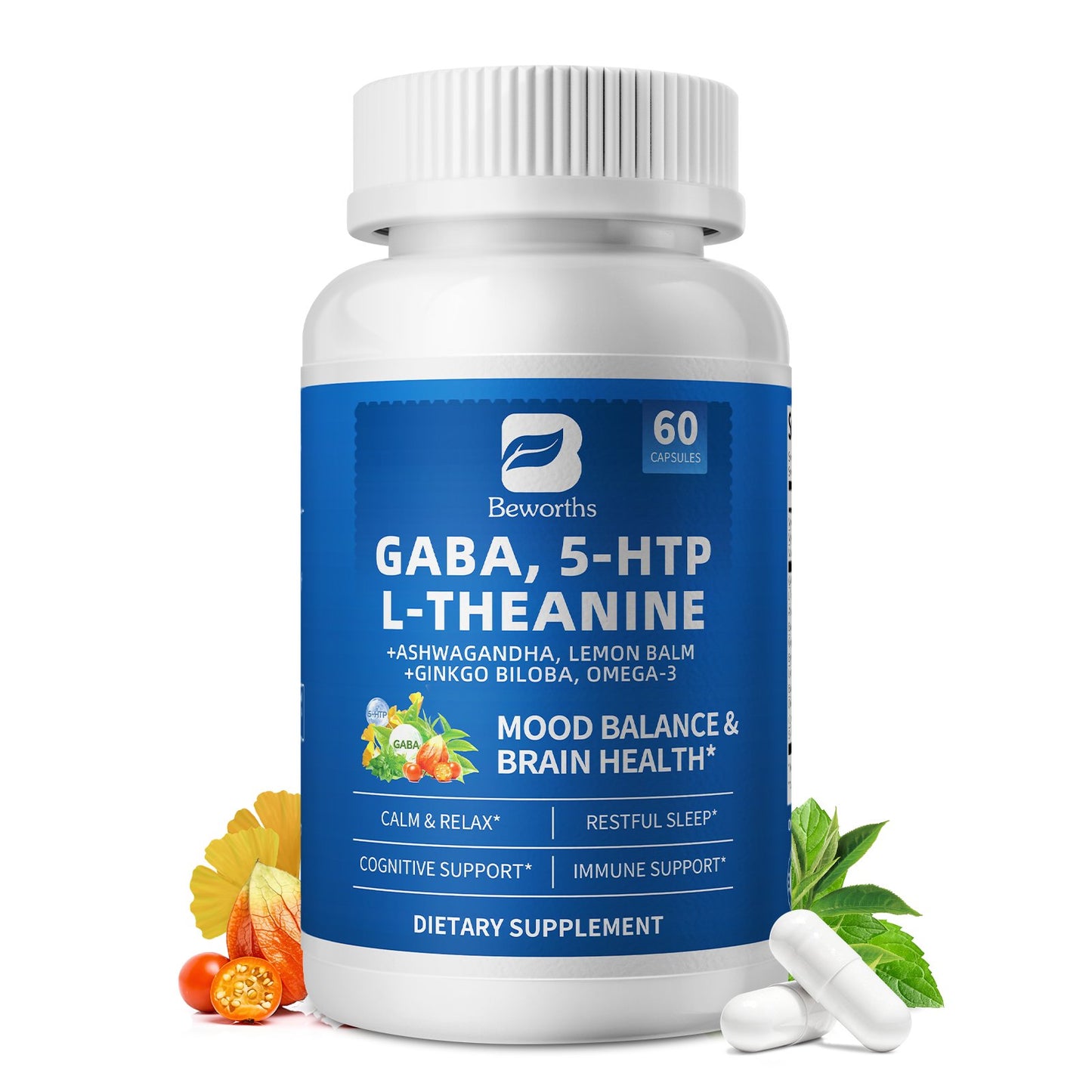 GABA 5 HTP L-Theanine + Ashwagandha + Lemon Balm & Ginkgo Biloba