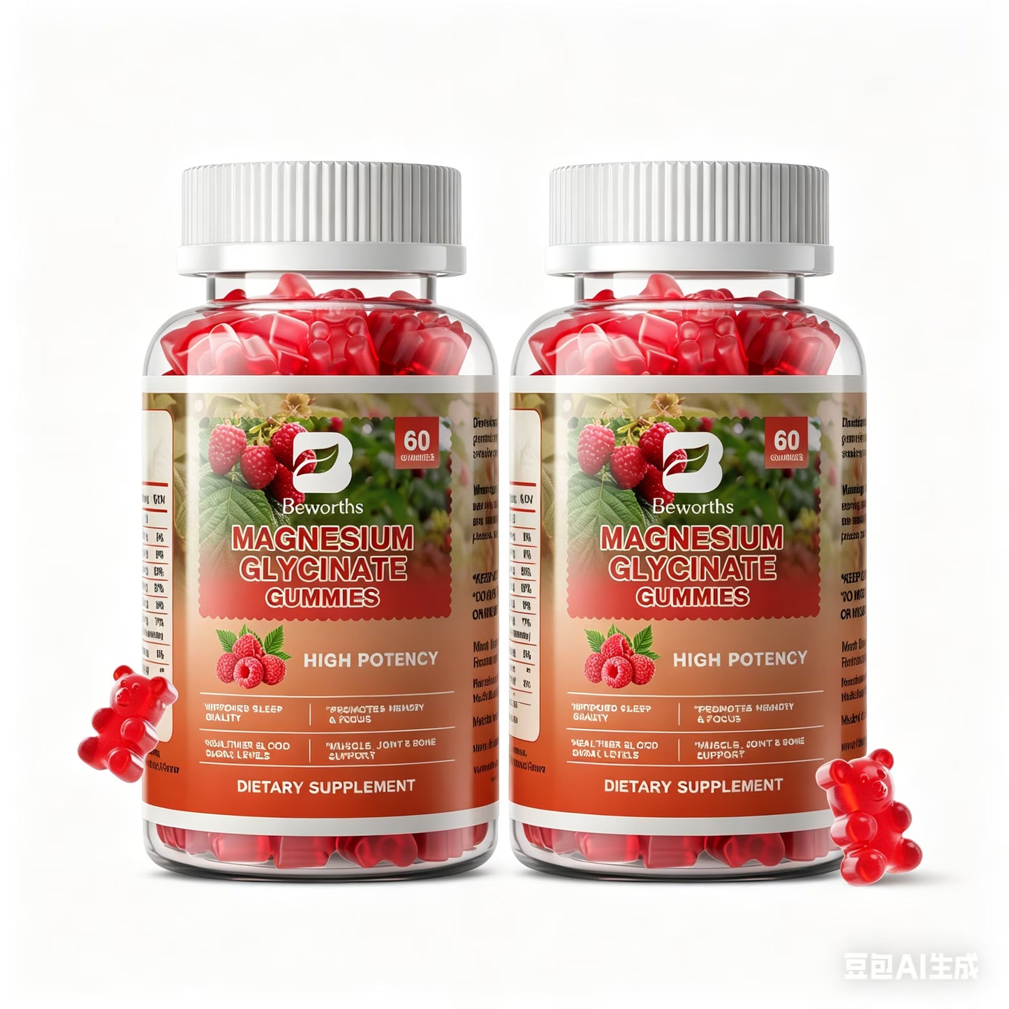 Magnesium Glycinate Gummies 400mg - Sugar Free Magnesium Glycinate Supplement - for Relaxation, Stress, and Sleep for Adults - 60 Raspberry Gummies(2 Pack)
