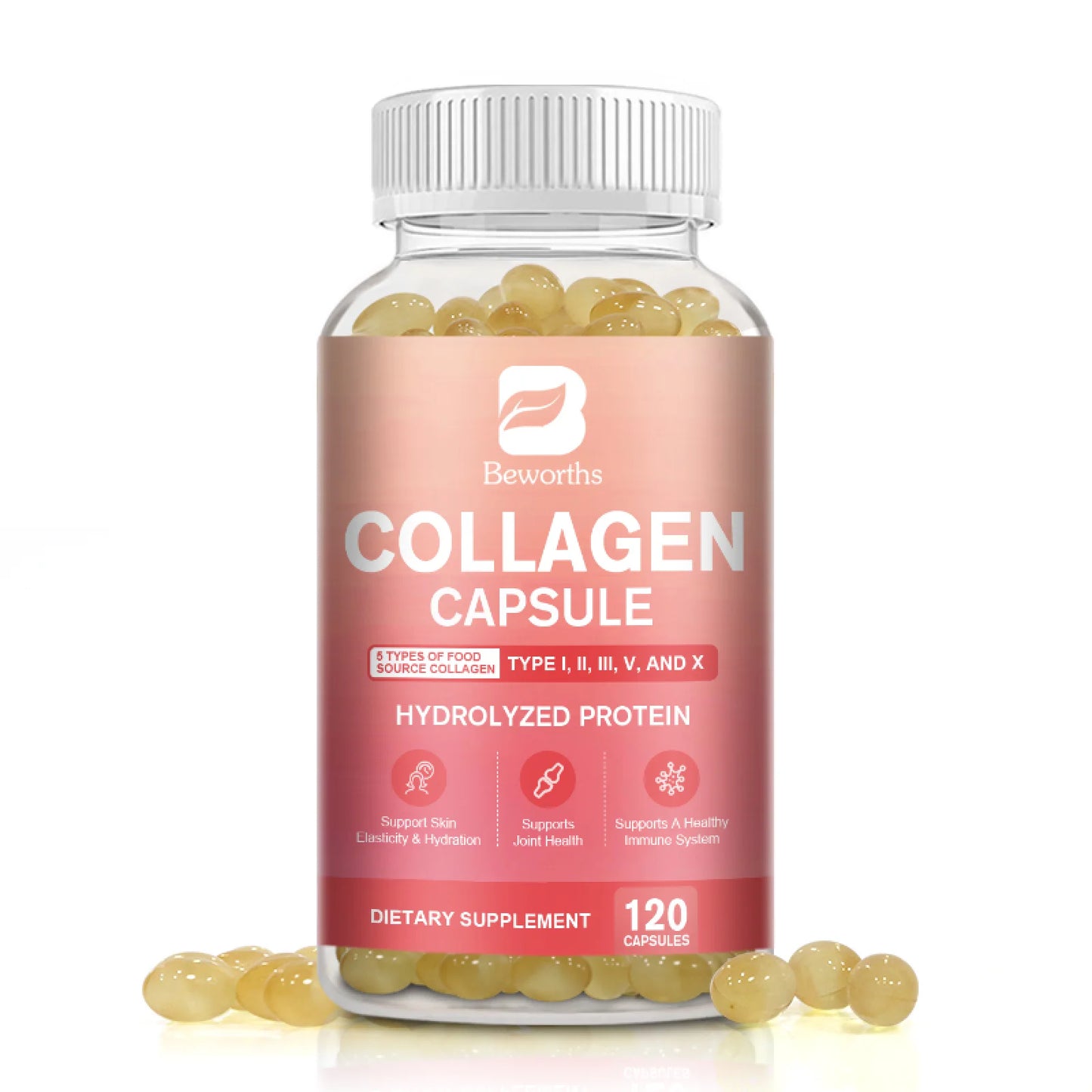 Multi Collagen Capsules | Hydrolyzed Collagen Type I, II, III, V, X | Hair, Skin, Nail & Joint Support, 120 Capsules