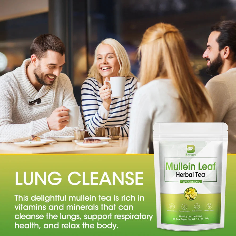 Mullein Leaf Tea for Lungs Cleanse and Respiratory Support, Made with Pure Mullein Leaves, Caffeine Free, 42 Tea Bags