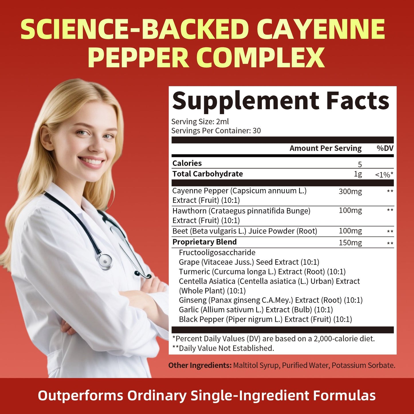 Cayenne Pepper Liquid Drops, with Hawthorn & Beet Root Powder for Digestive Support, Cardiovascular & Circulatory Support, 2 fl oz