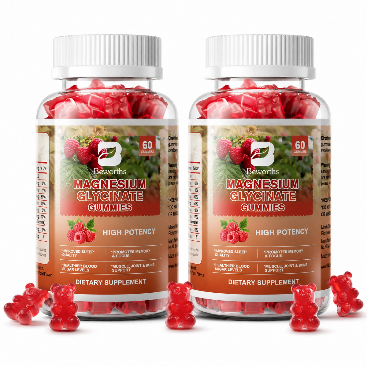 Magnesium Glycinate Gummies 400mg - Sugar Free Magnesium Glycinate Supplement - for Relaxation, Stress, and Sleep for Adults - 60 Raspberry Gummies(2 Pack)
