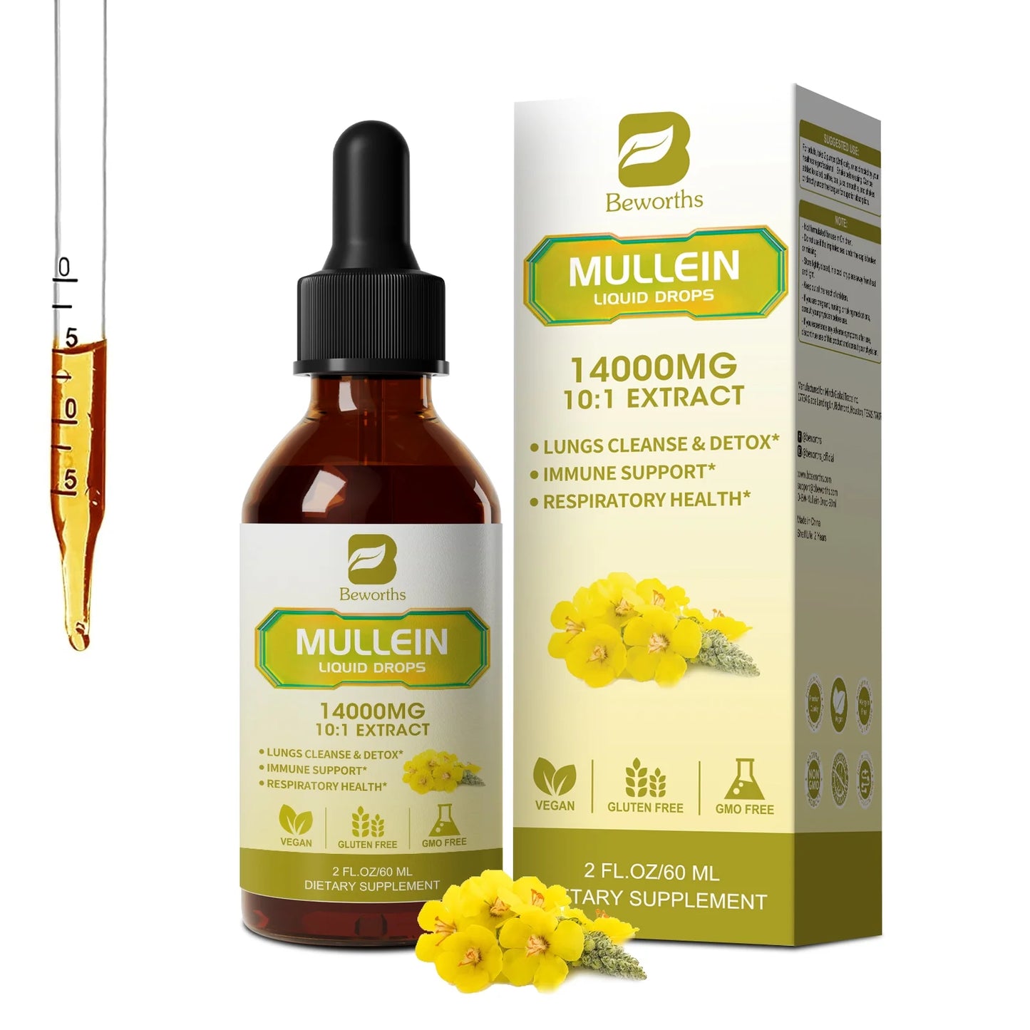 Mullein Drops for Lungs, Lung Detox & Cleanse, 420,000mg Mullein Leaf Extract Tincture, for Respiratory, Immune, 30 Servings