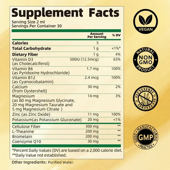 Magnesium Liquid Drops, with Magnesium Citrate, Calcium, Potassium, Vitamin D3, Zinc, for Bone, Energy, Muscle Support, 2 fl oz