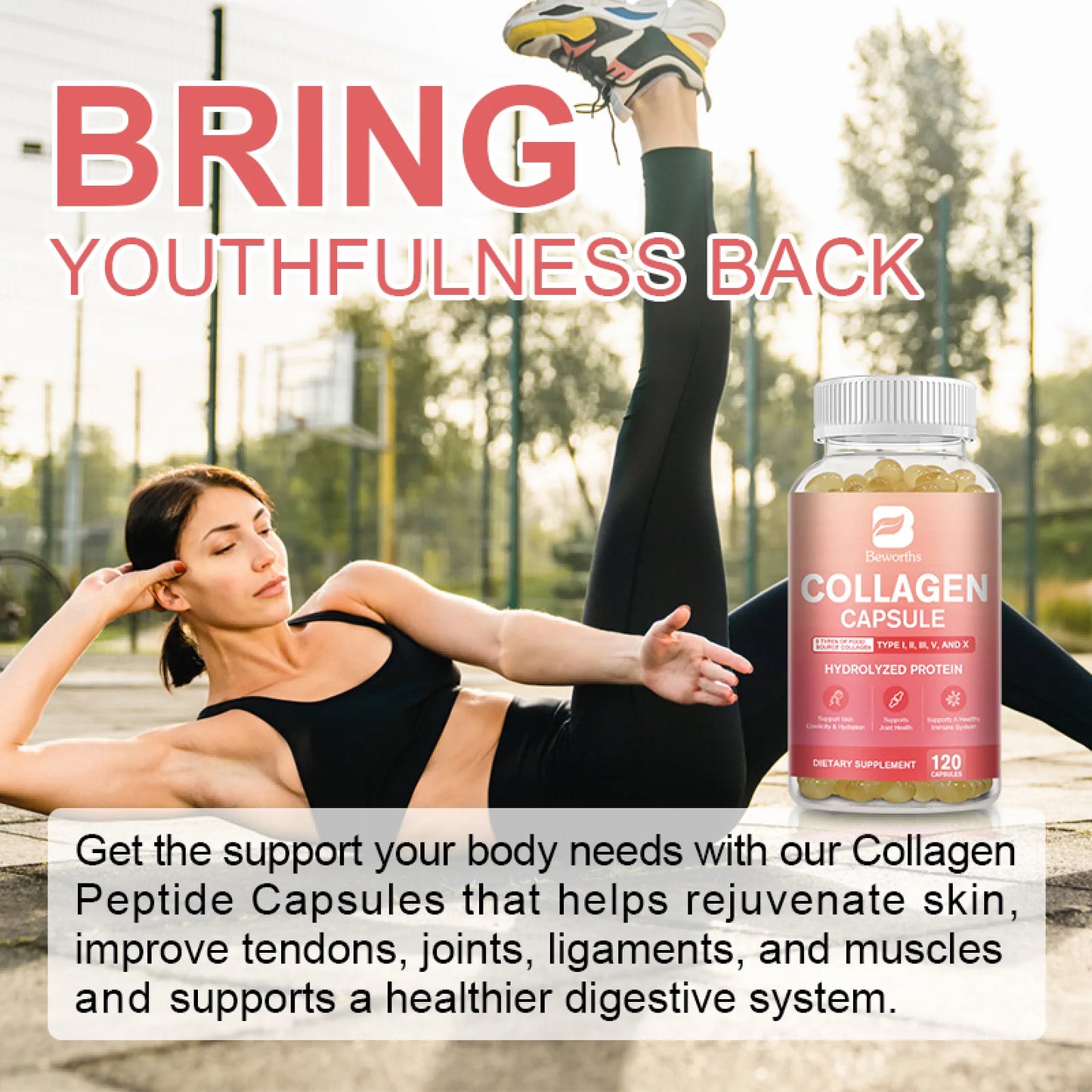 Multi Collagen Capsules | Hydrolyzed Collagen Type I, II, III, V, X | Hair, Skin, Nail & Joint Support, 120 Capsules