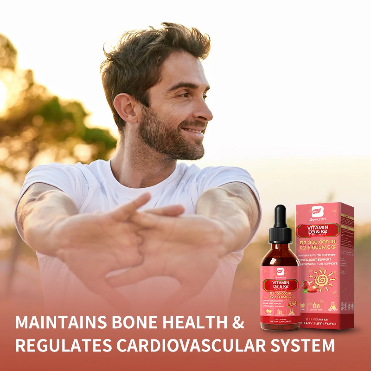 Vitamin D3 K2 Liquid Drops,10,000 IU D3 & 200Mcg K2 per Serving, Support Bone, Heart, Joint, 2 fl oz