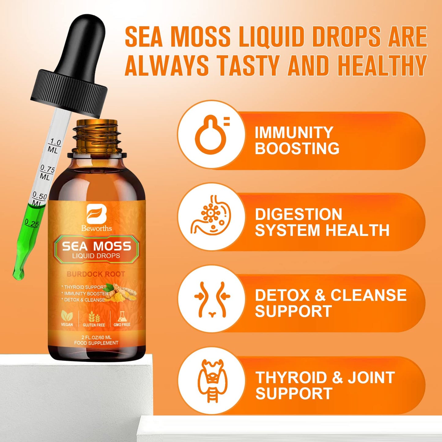 Beworths Turmeric Organic Irish Sea Moss Liquid Drops Blended Vitamin & Mineral Supplements