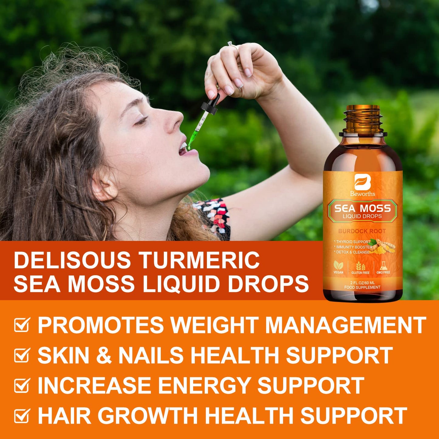 Beworths Turmeric Organic Irish Sea Moss Liquid Drops Blended Vitamin & Mineral Supplements