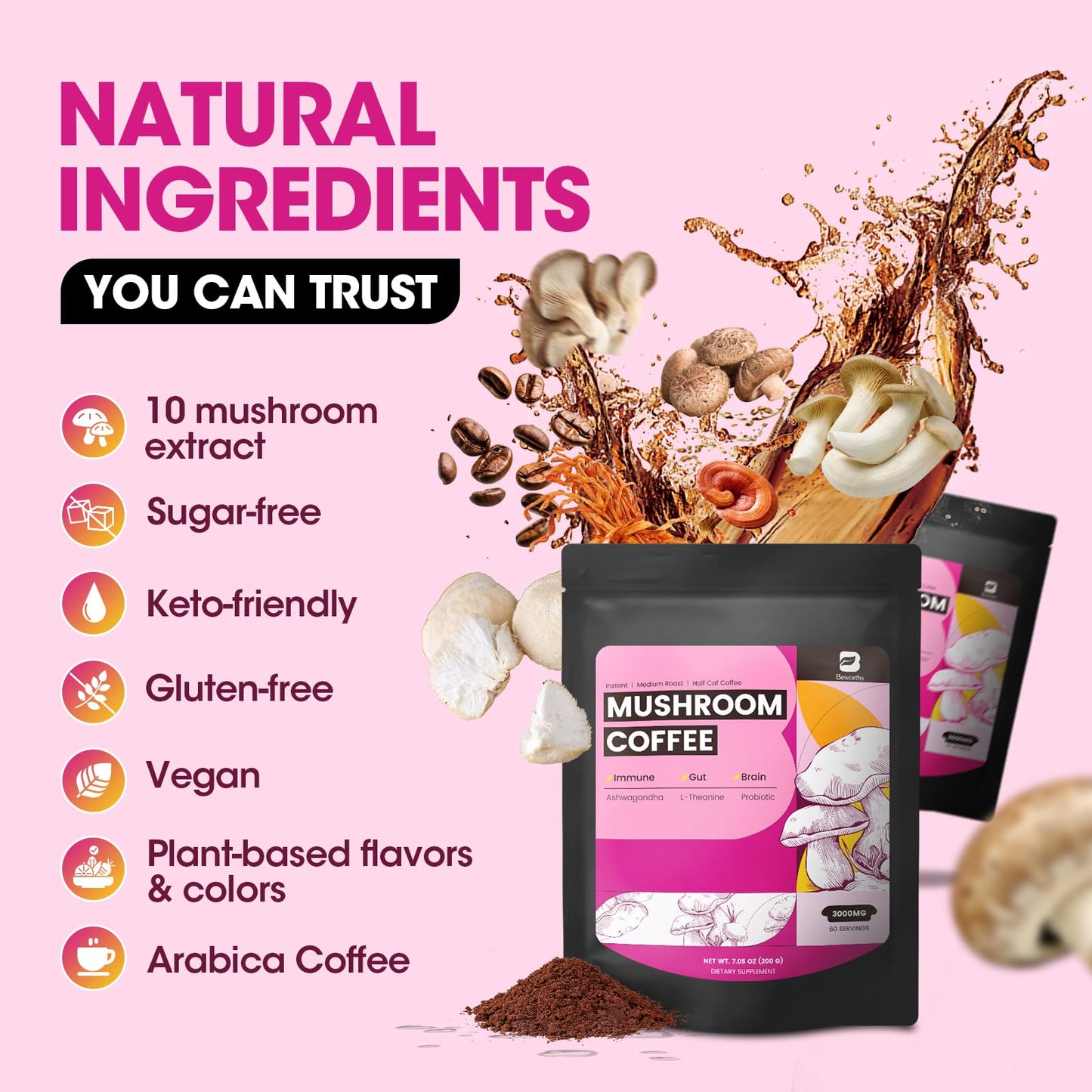 B BEWORTHS Mushroom Coffee Powder