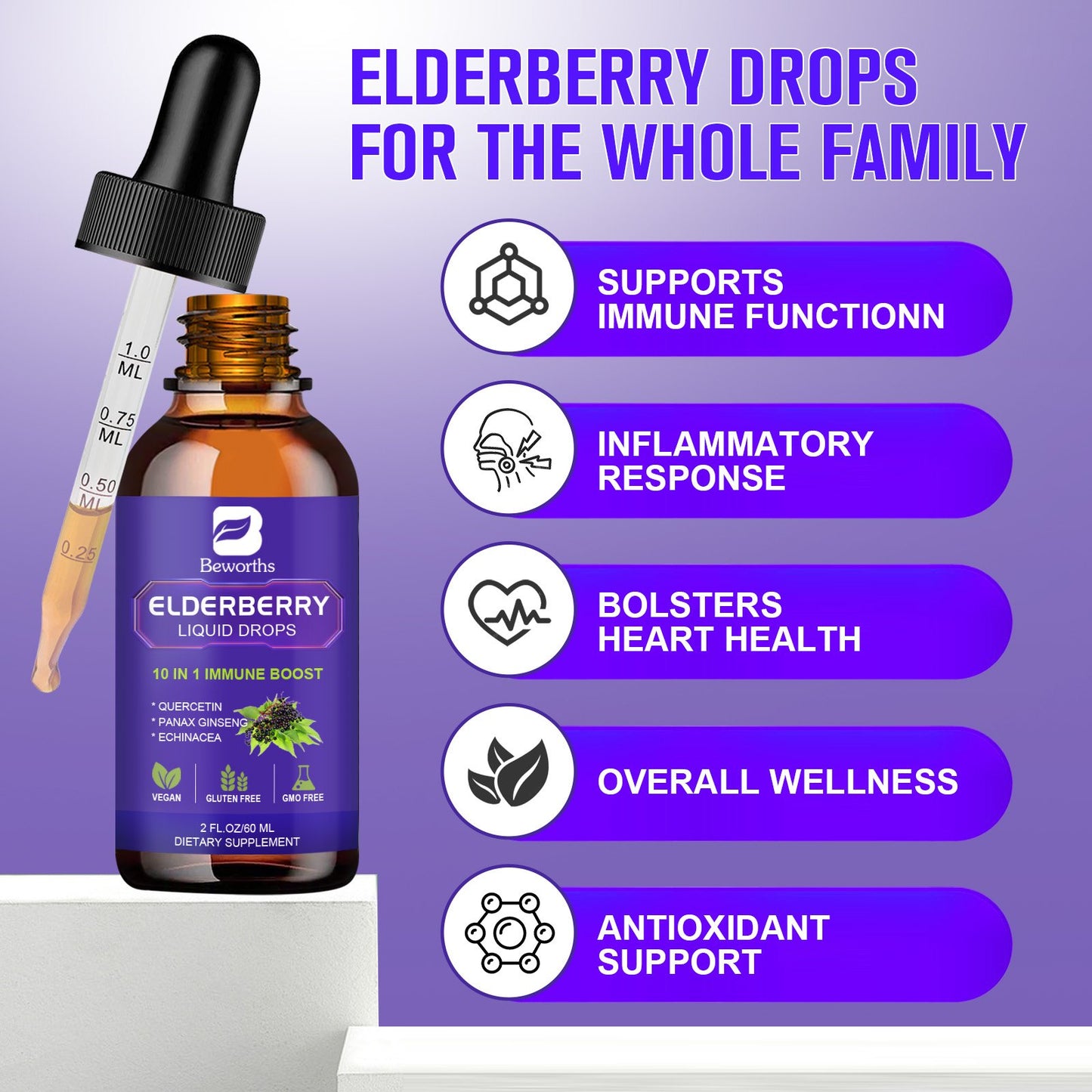 Black Elderberry Liquid Drop Zinc Quercetin Supplements