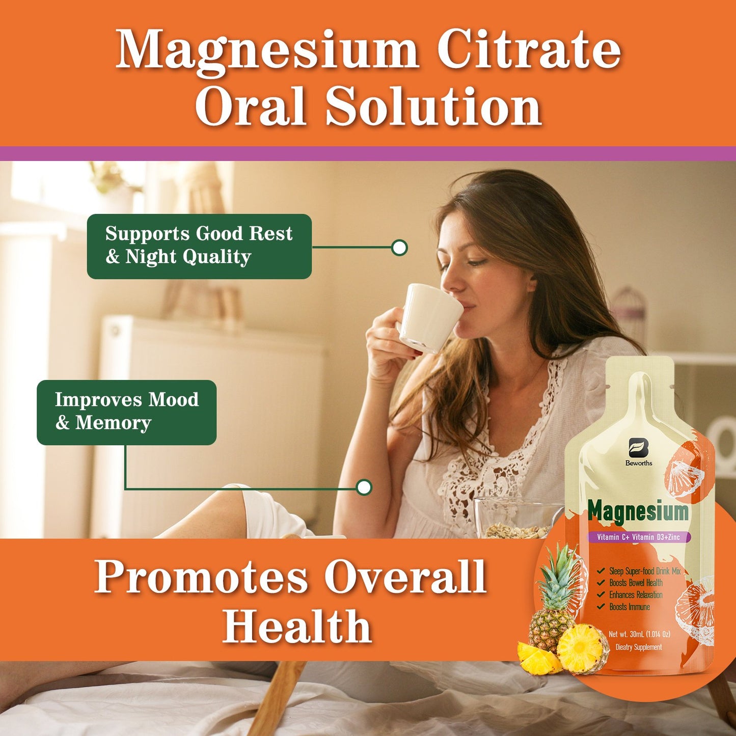 Magnesium Citrate Liquid Supplement 280Mg, with Bromelain, Vitamin C, D3, B6, Zinc, High Absorption Magnesium Citrate Oral Solution