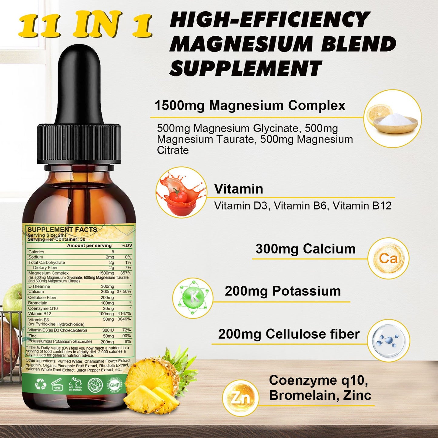 Beworths Magnesium Liquid Drop Pineapple Flavor