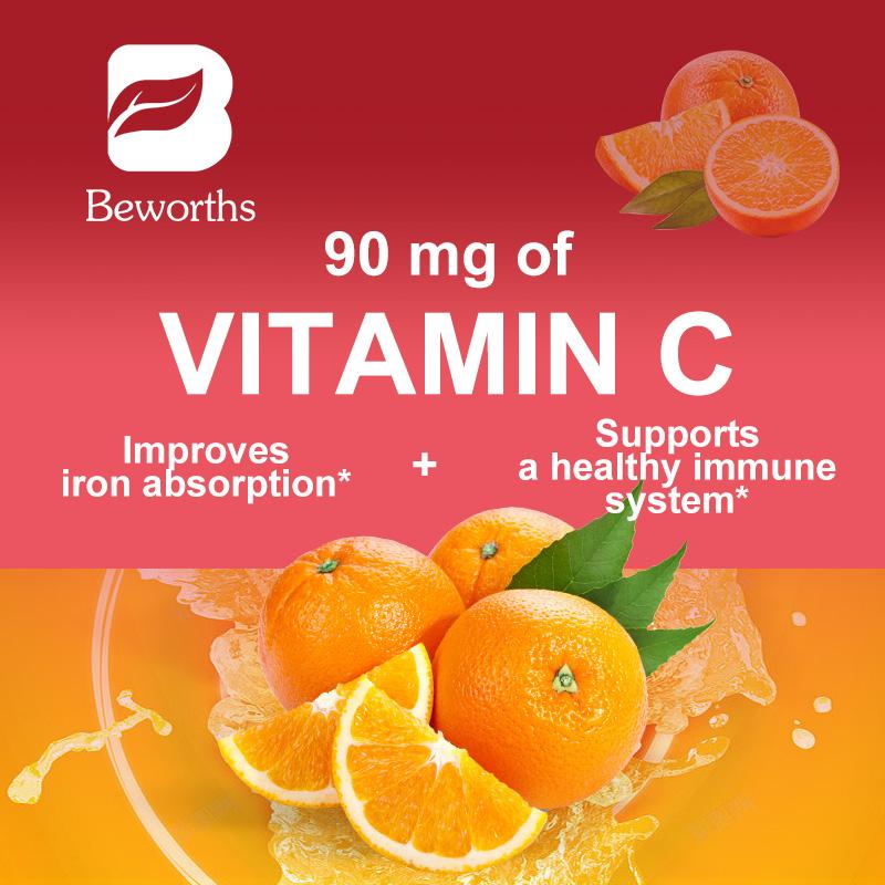 BEWORTHS Iron Tablet Capsules Supplement na may Suporta sa Vitamin C para sa Babae at Lalaki