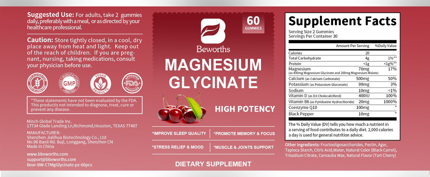Beworths Magnesium Glycinate Gummies-Tart Cherry Flavor