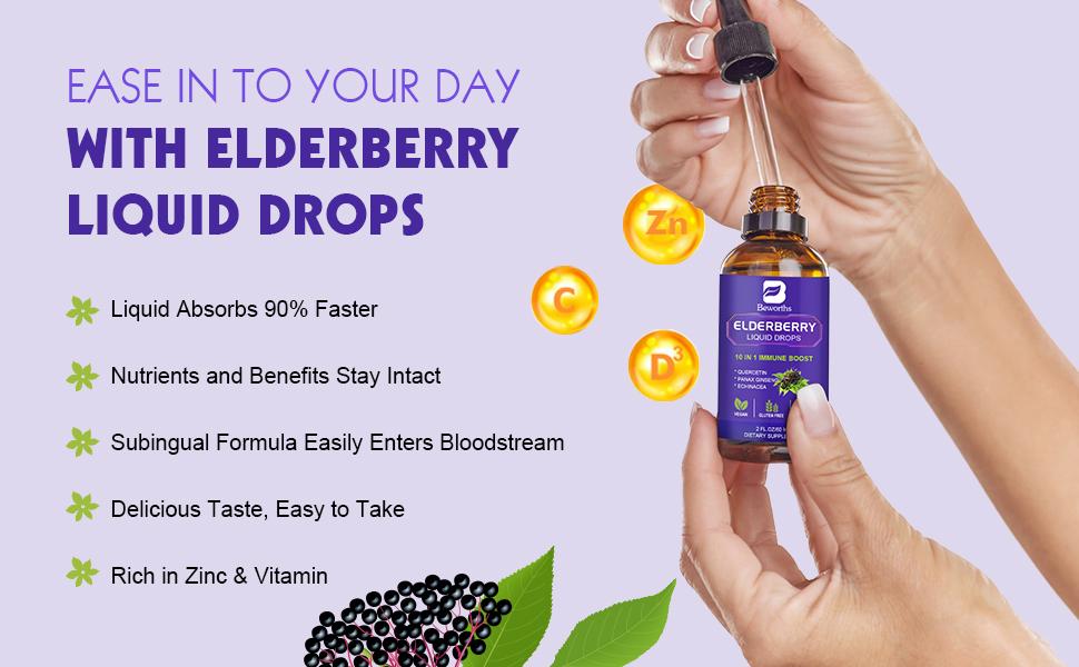 Black Elderberry Liquid Drop Zinc Quercetin Supplements