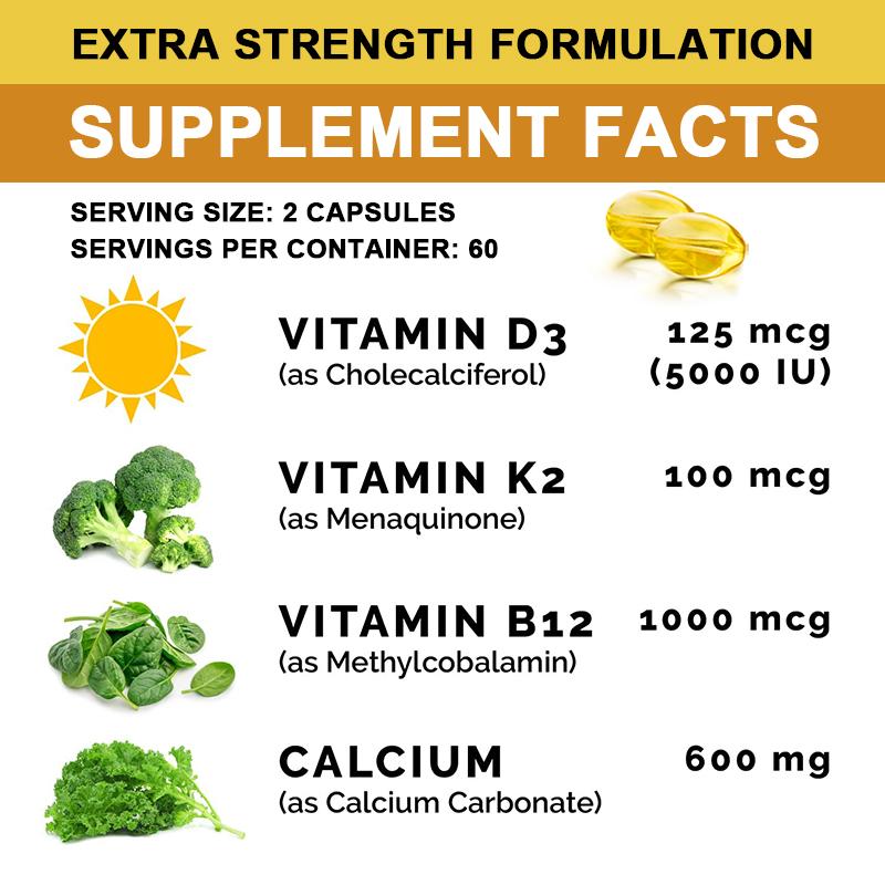 4-in-1 Calcium Capsules with Vitamin D3 K2 B12
