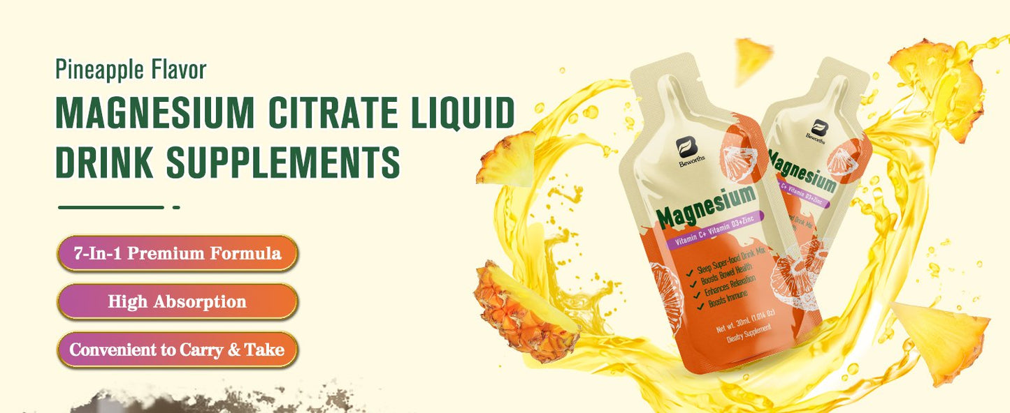 Magnesium Citrate Liquid Supplement 280Mg, with Bromelain, Vitamin C, D3, B6, Zinc, High Absorption Magnesium Citrate Oral Solution