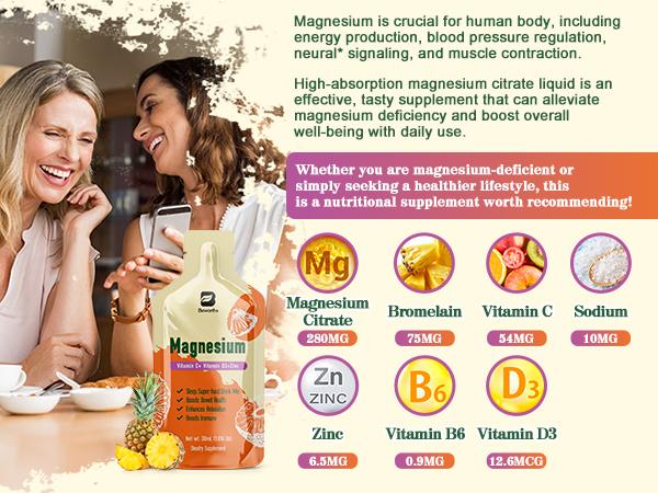 Magnesium Citrate Liquid Supplement 280Mg, with Bromelain, Vitamin C, D3, B6, Zinc, High Absorption Magnesium Citrate Oral Solution