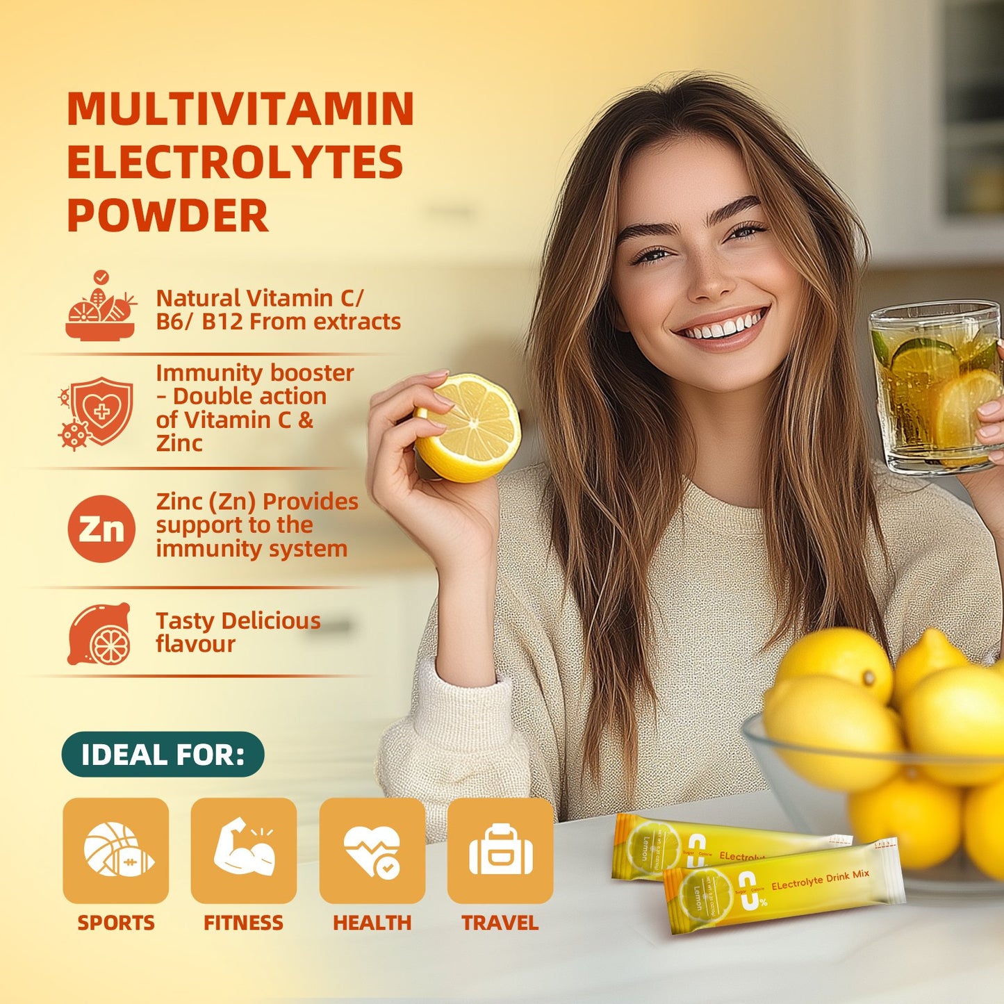 Electrolyte Powder Recovery Drink Mix | Sugar-Free Electrolyte Powder Packets Supplement with Potassium Zinc & Magnesium for Hydration - Keto Electrolytes, Non-GMO & Sugar-Free - 15 Stick