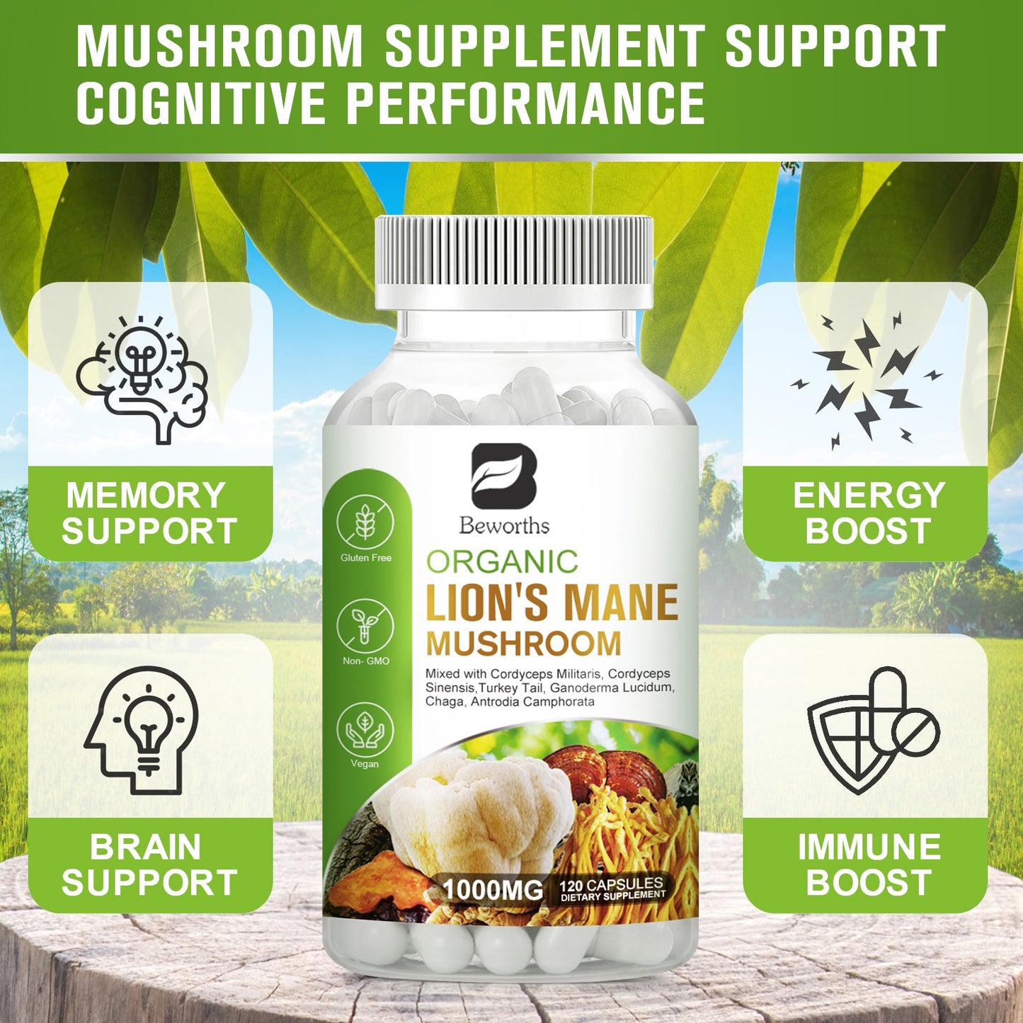 Beworths Organic Mushroom Capsules 1000mg
