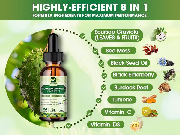Soursop Graviola Leaf Extract Black Seed oil Liquid Drops Supplement with Sea Moss