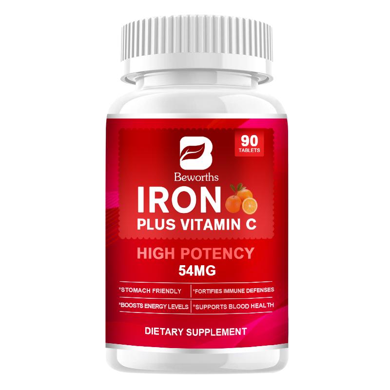 BEWORTHS Iron Tablet Capsules Supplement na may Suporta sa Vitamin C para sa Babae at Lalaki