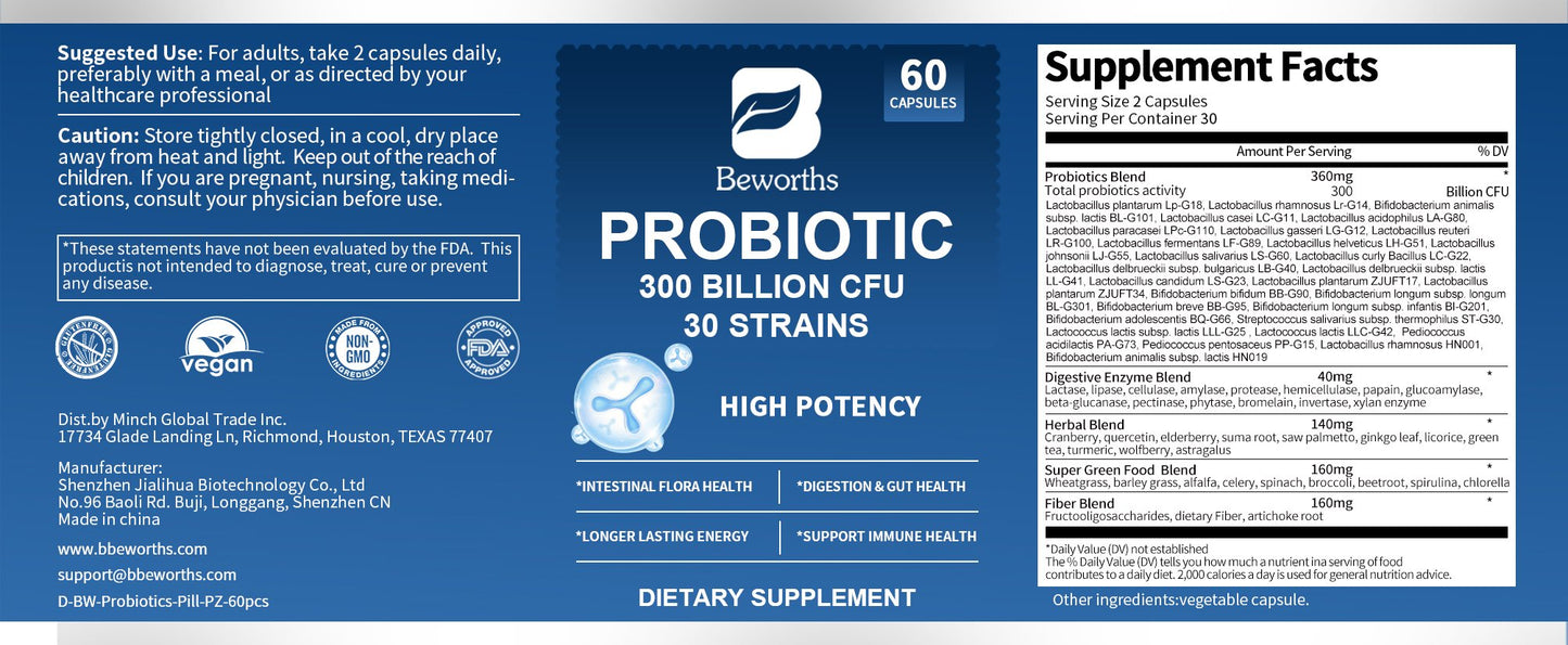 Probiotic Capsules 300 Billion CFU 30 Strains