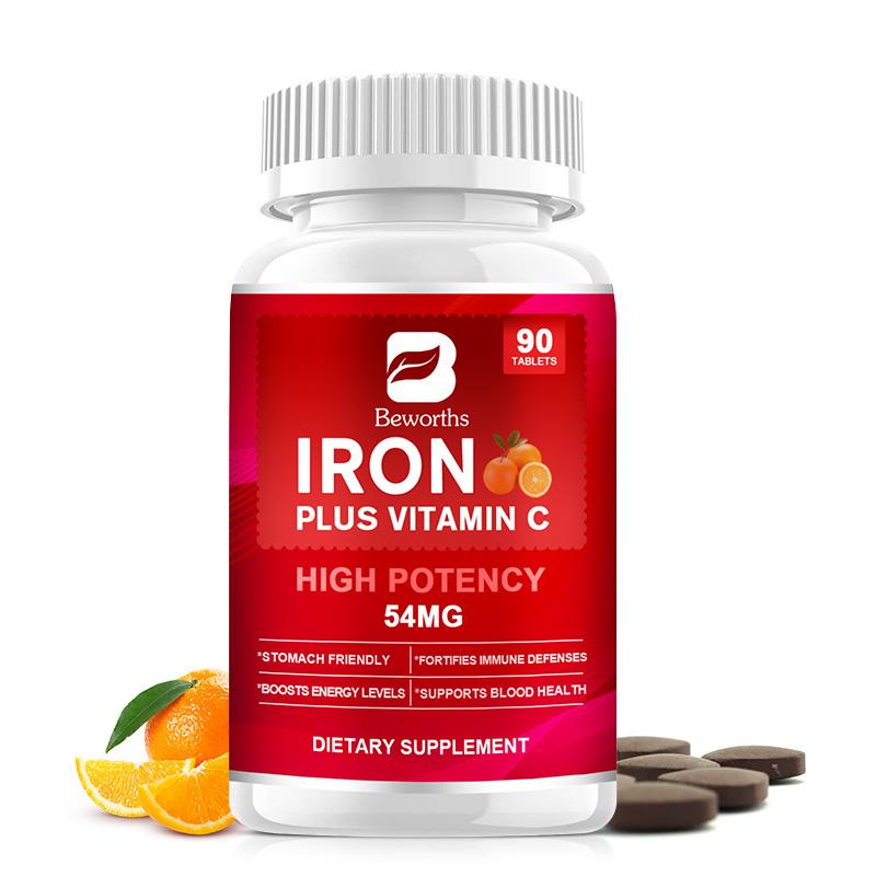 BEWORTHS Iron Tablet Capsules Supplement na may Suporta sa Vitamin C para sa Babae at Lalaki