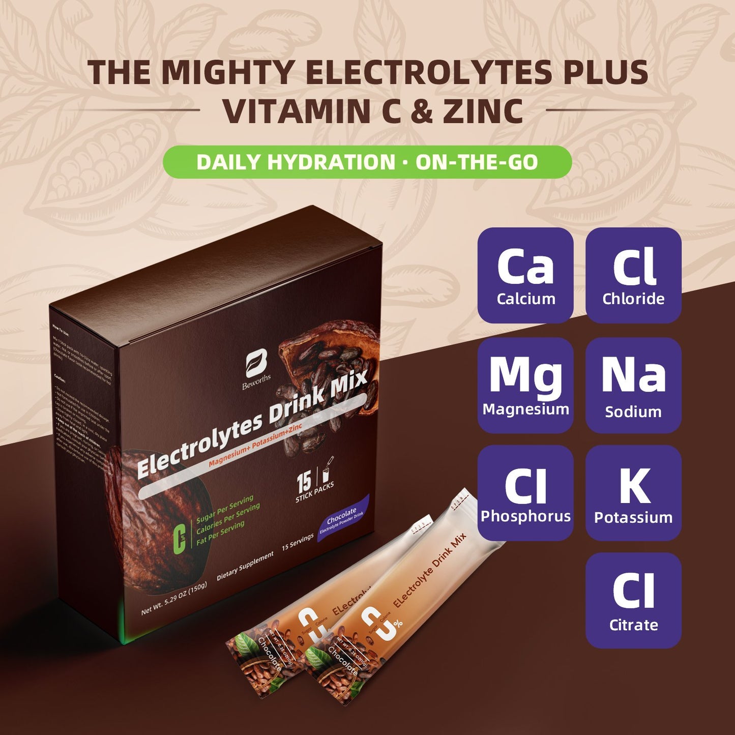 Electrolytes Powder Packets for Electrolyte Drink Mix | Sugar-Free Electrolytes Packets with Vitamins & Magnesium Replenish Hydration & Energy Boost - 15 Sticks