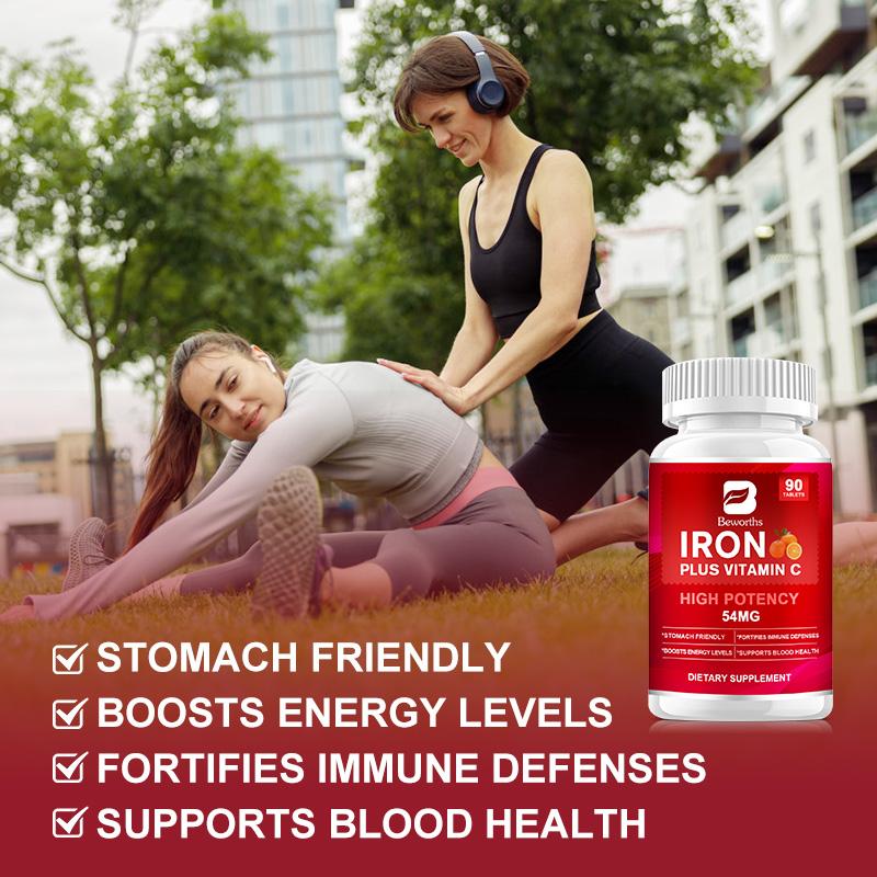 BEWORTHS Iron Tablet Capsules Supplement na may Suporta sa Vitamin C para sa Babae at Lalaki