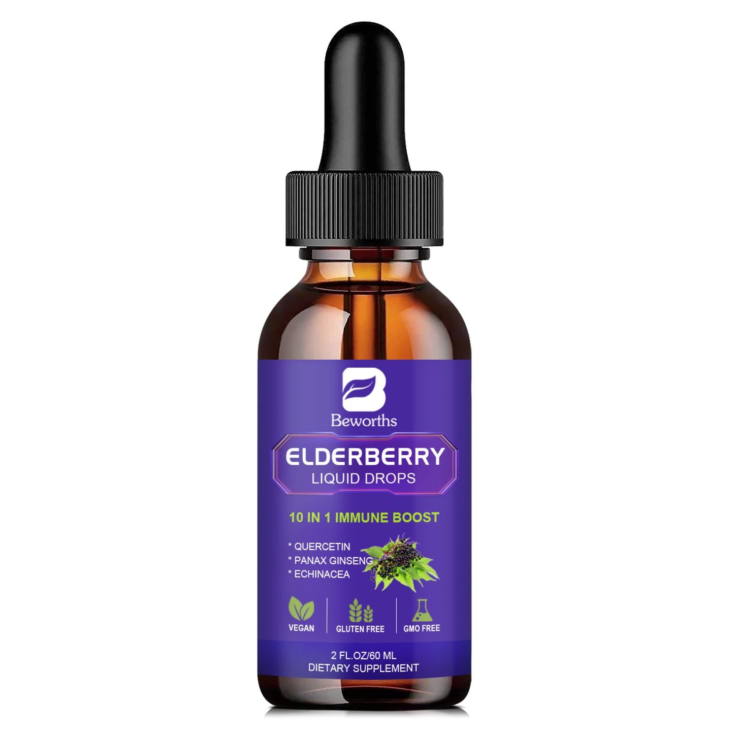 Black Elderberry Liquid Drop Zinc Quercetin Supplements