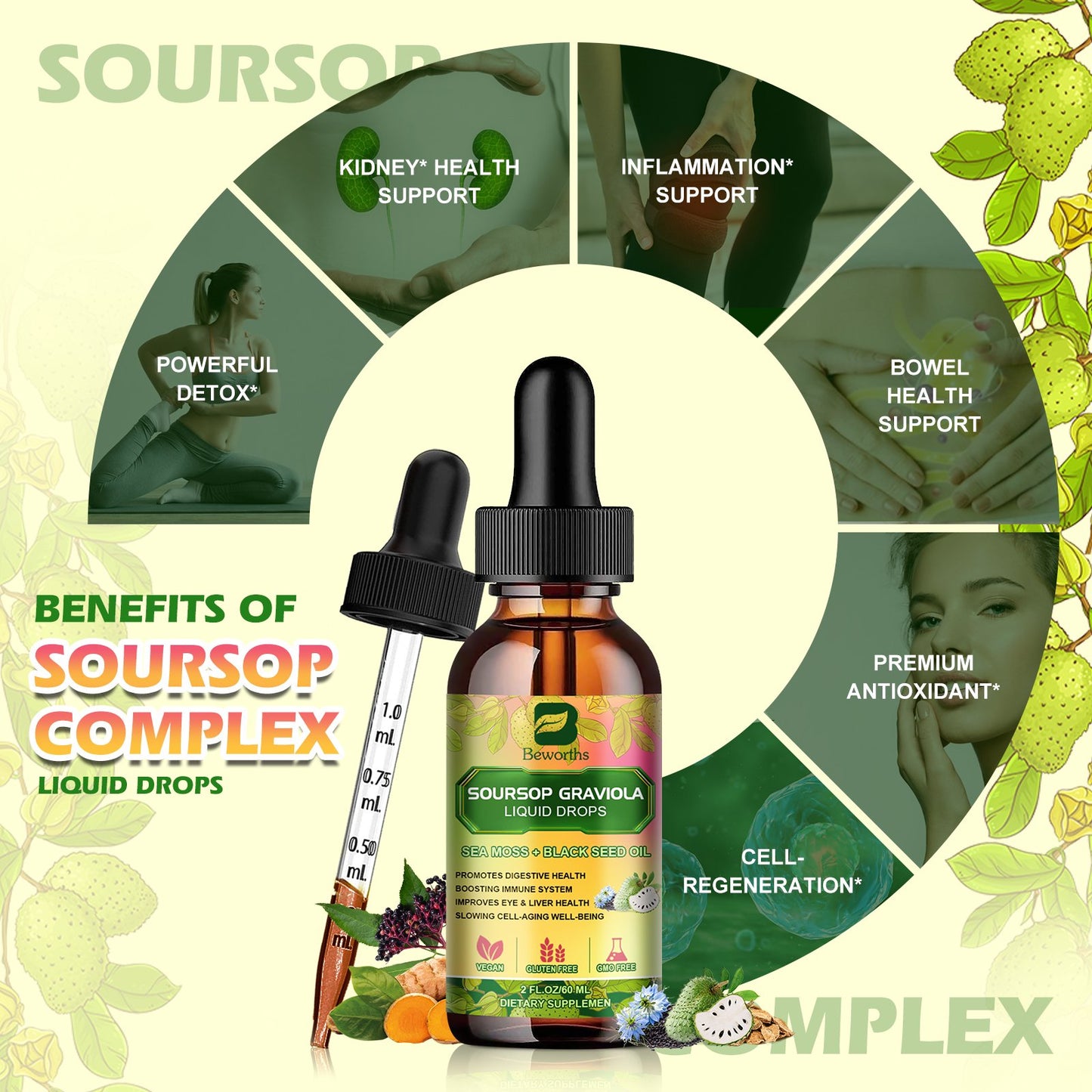 Soursop Bitters Liquid Drops Supplement with Irish Sea Moss