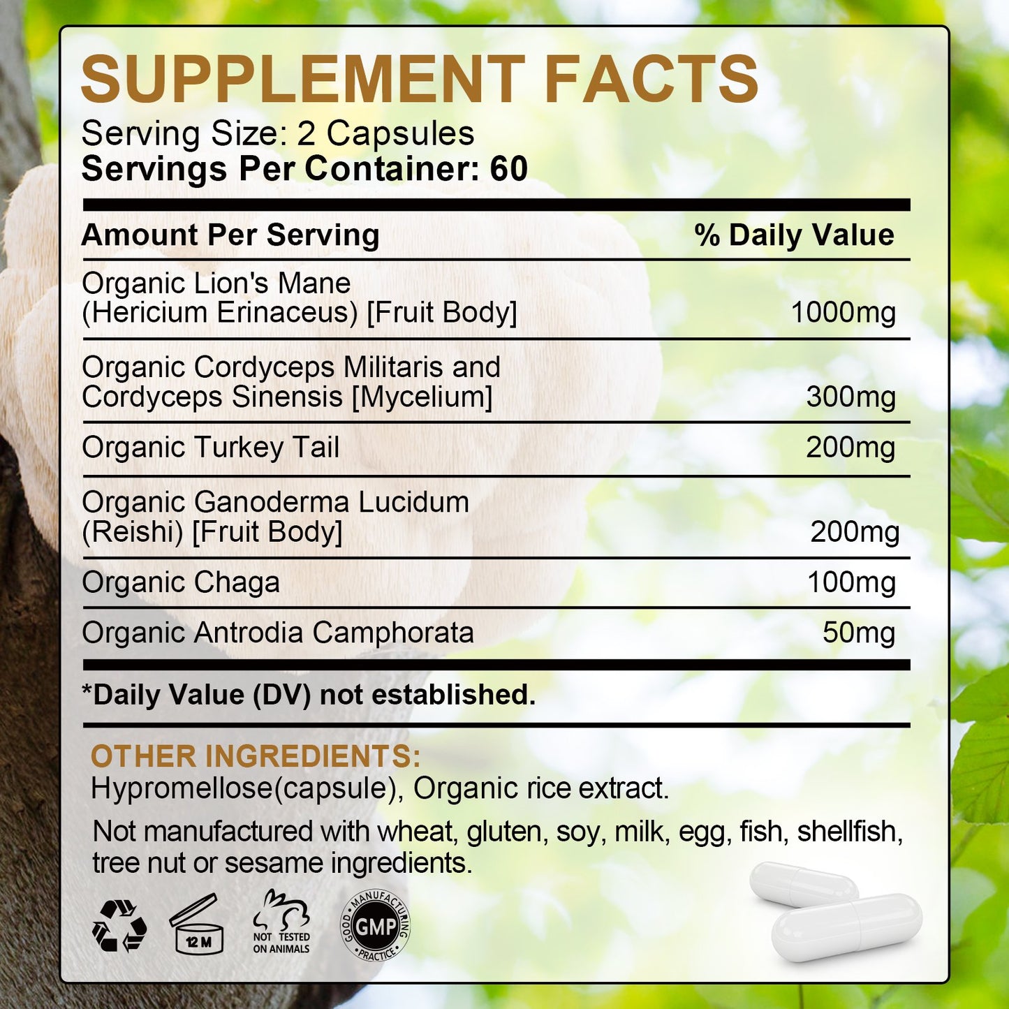 Beworths Organic Mushroom Capsules 1000mg